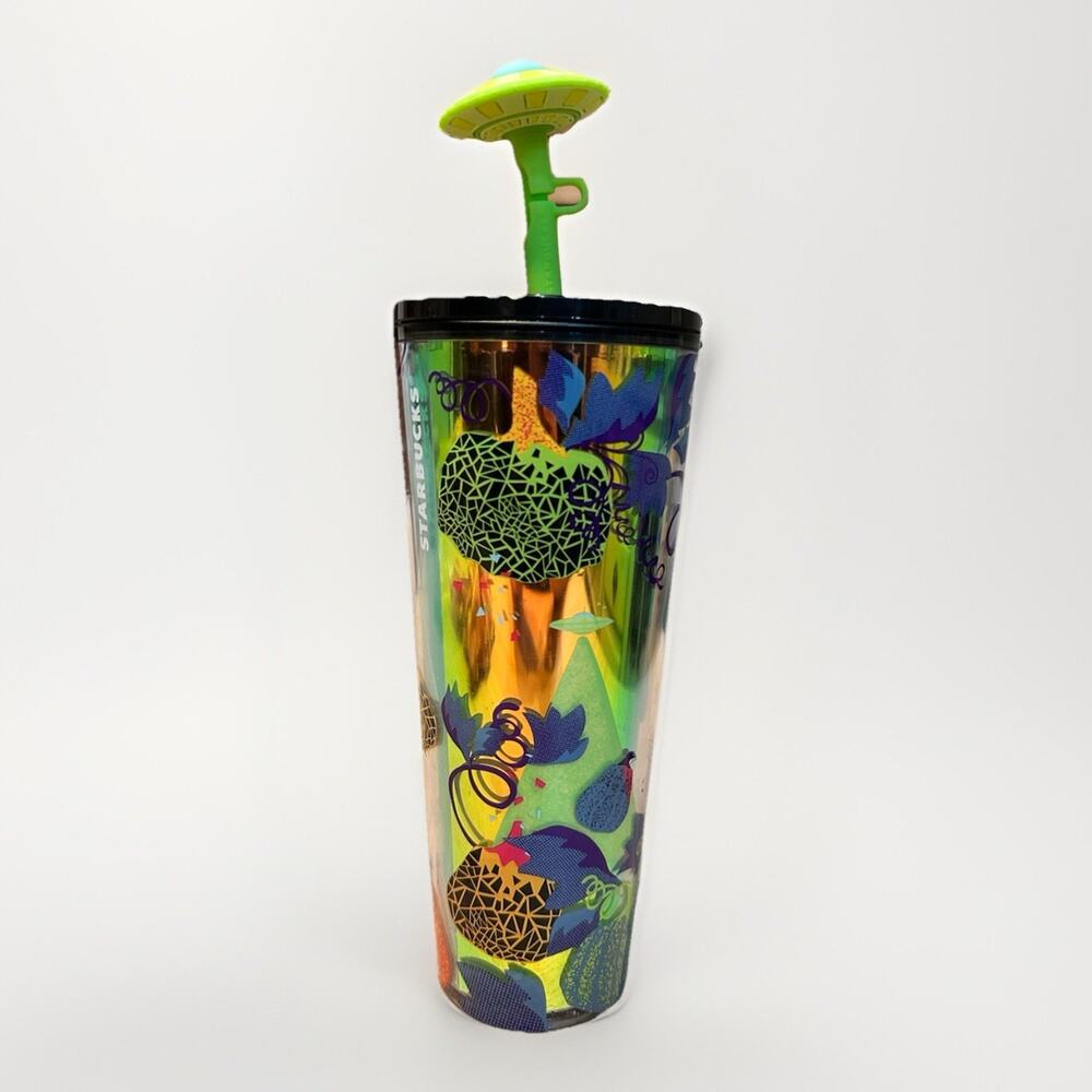 Starbucks Halloween 2024 Glow in the Dark UFO Pumpkin Tumbler 24 oz Straw Topper